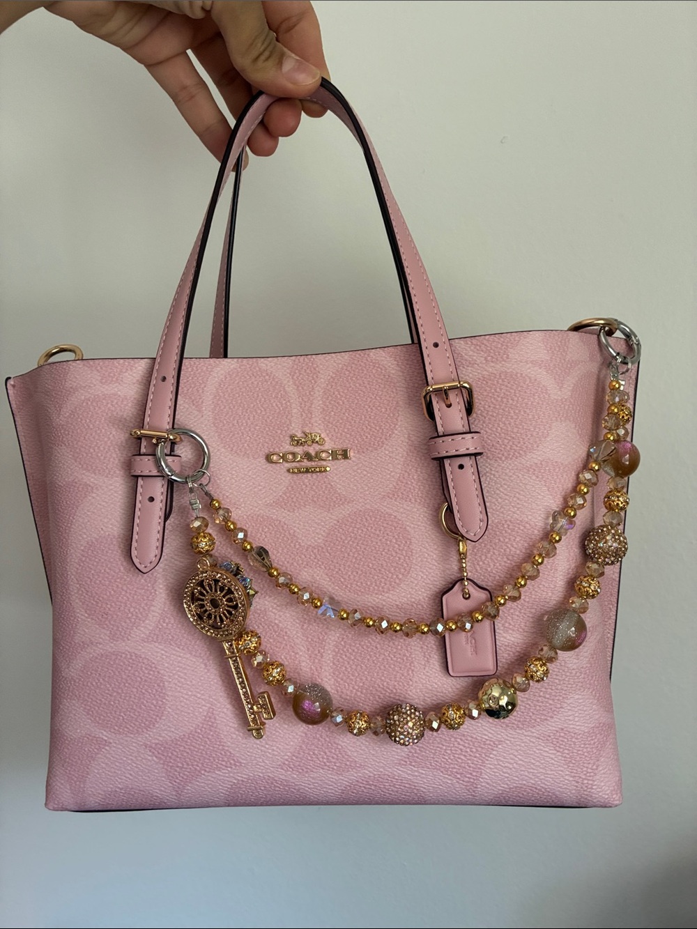Vintage Gold Key Charm Beaded Bag Chain